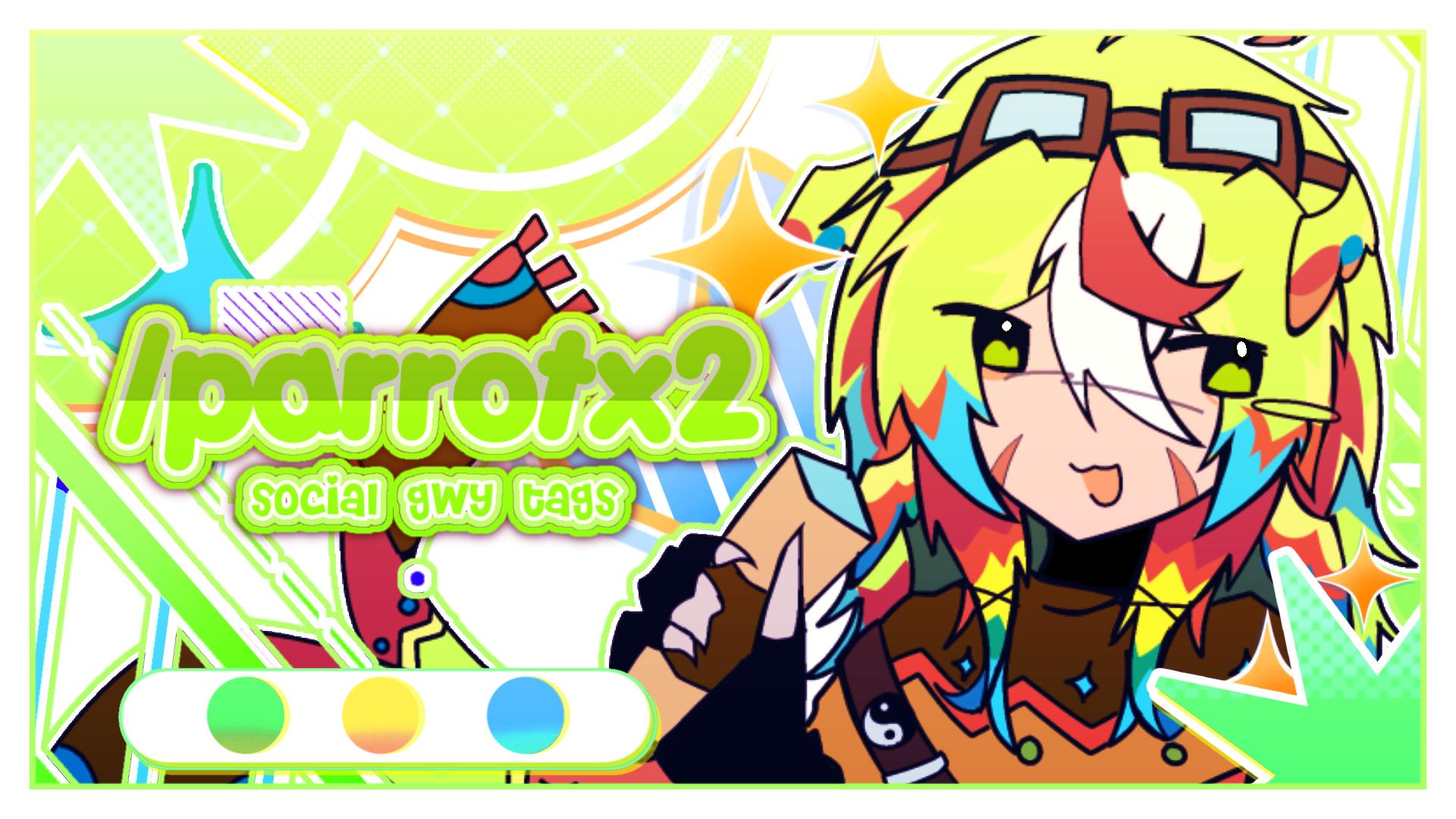 Discovery splash banner for ➷ 𓏼 /parrotx2 ; social, gwys, tags ✿ Discord server